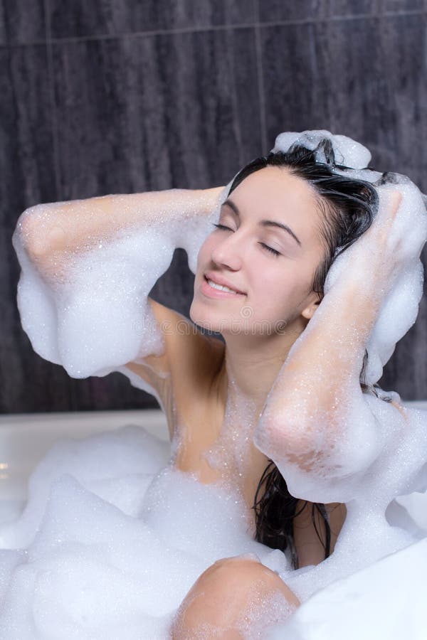 woman takes bath stock of ecstatic